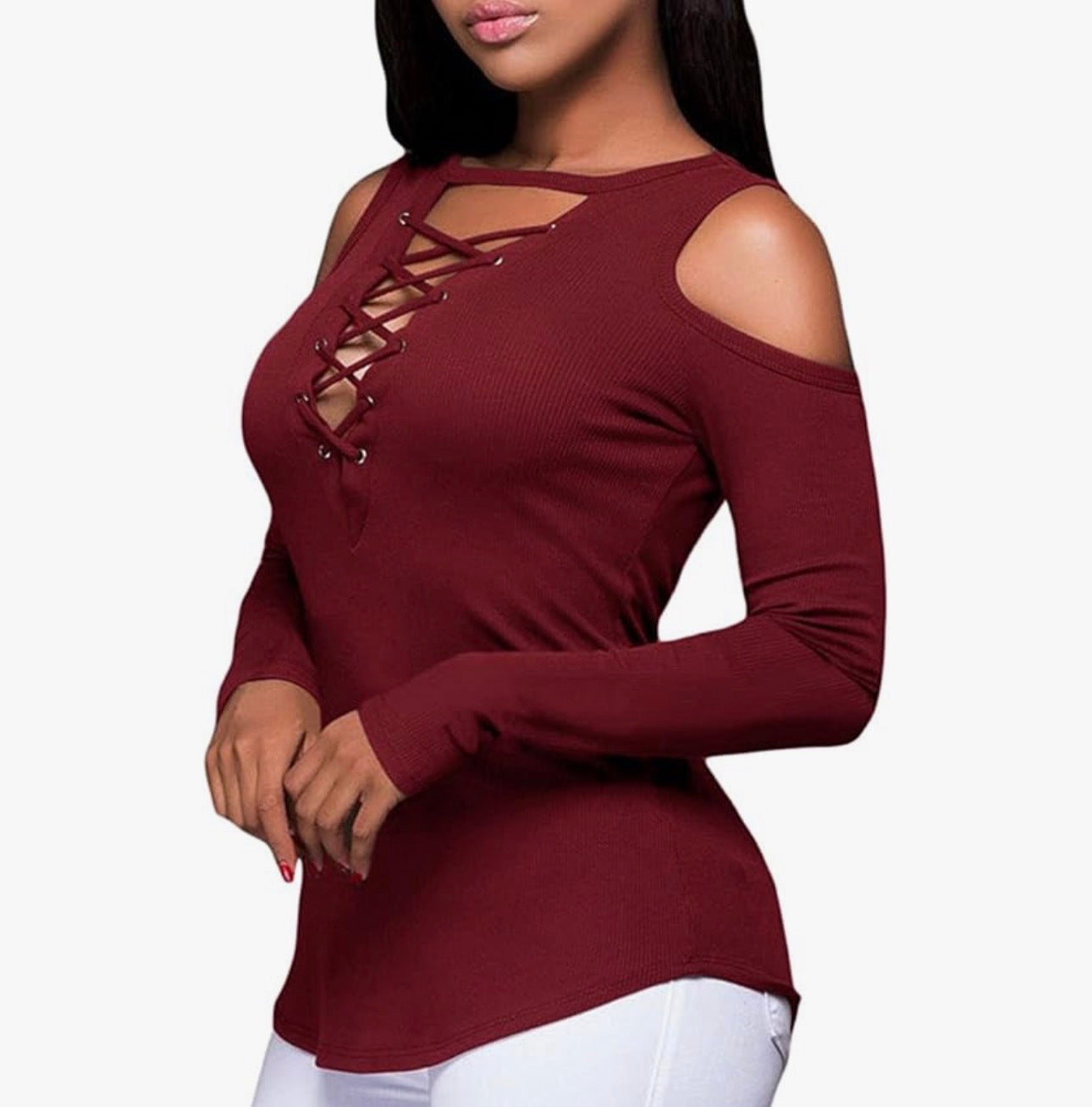 Crisscross Off The Shoulder Long Sleeve (Red)