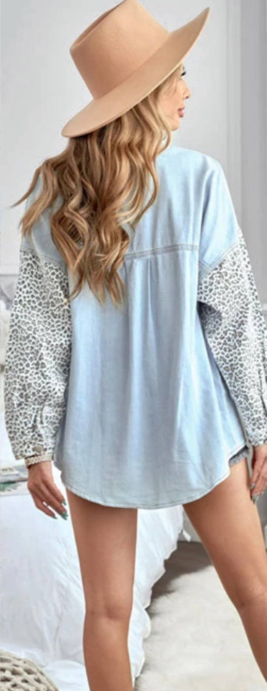 Denim Leopard Cardigan (Blue)