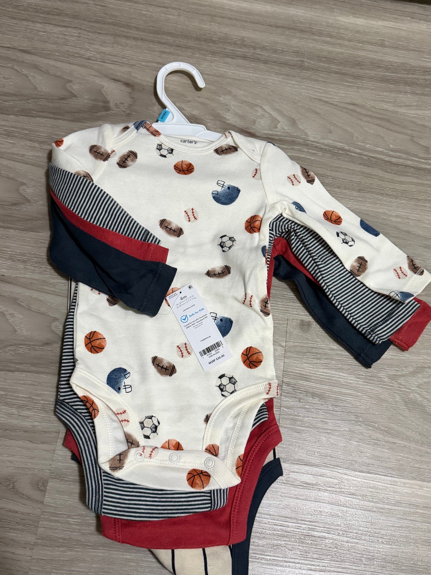 Baby Clothes - Sports Onsies 6 Months 4pk (NEW)