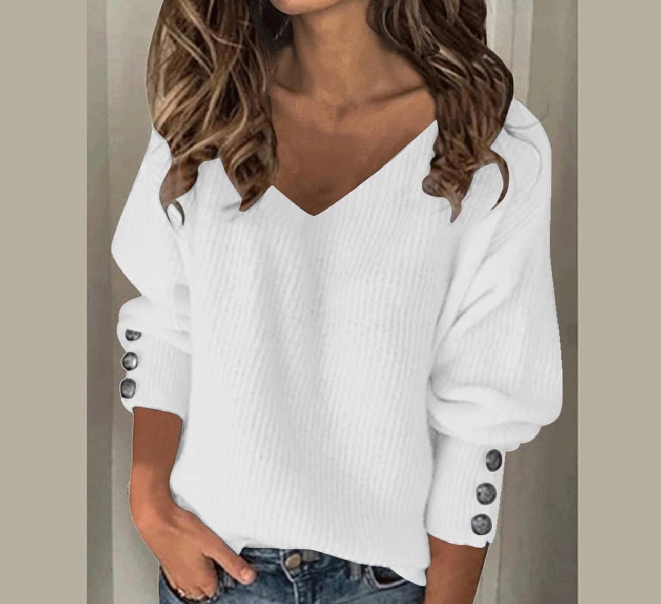 Long Sleeve Rib-knit Top (White)
