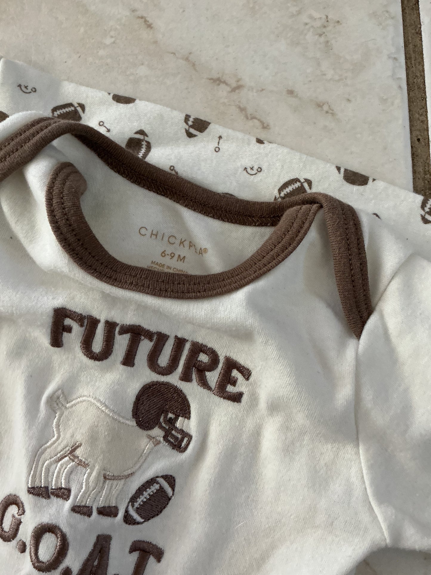 Baby Clothes - Football Onsie 6-9 Months 3pk (Used)