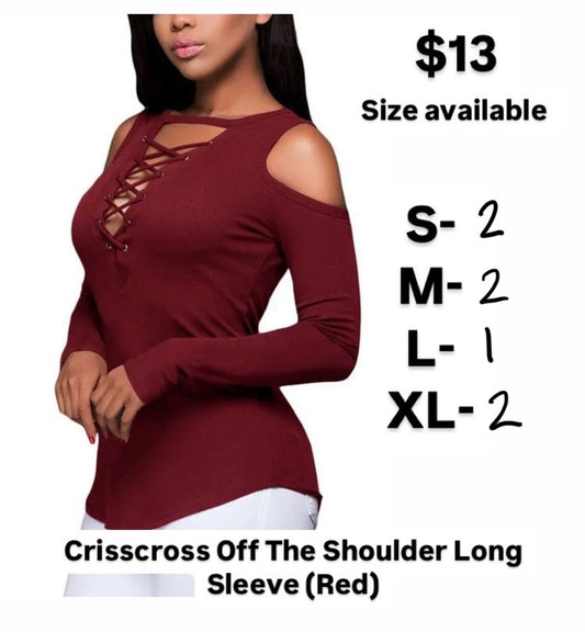Crisscross Off The Shoulder Long Sleeve (Red)