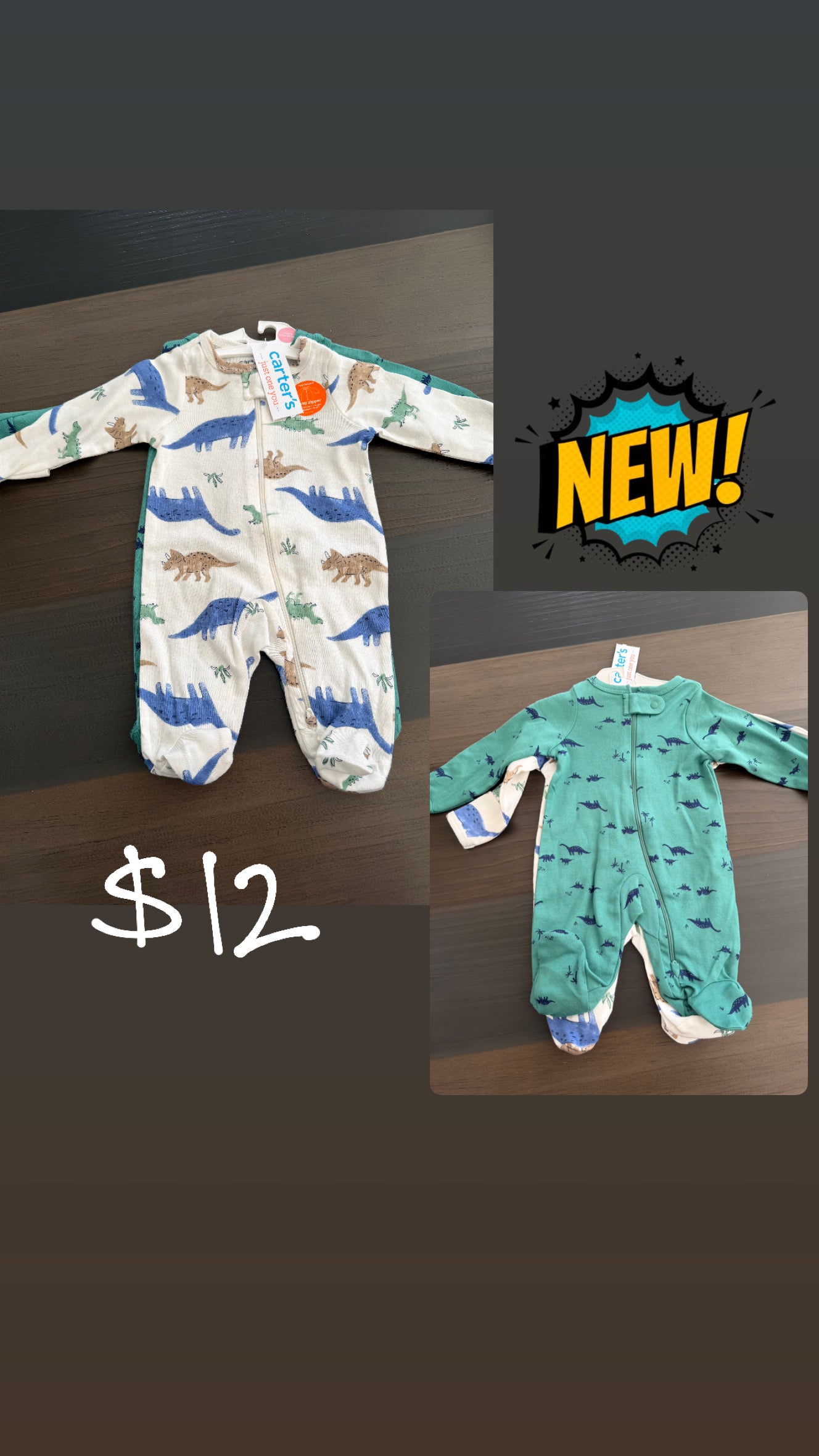 Baby Clothes - Dino Outfits 2pk Newborn (NEW)