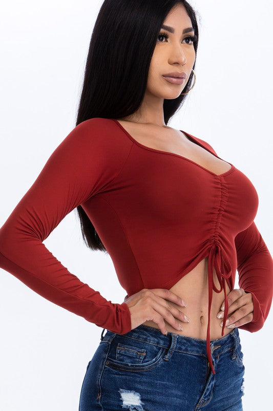 Ruched Front Crop Top (Red)