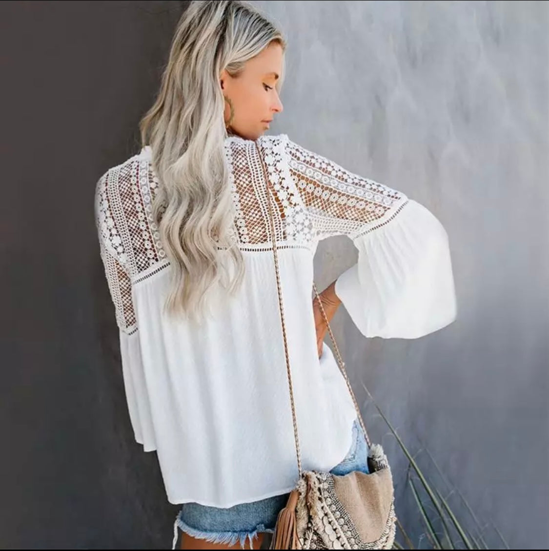 White Crochet V-Neck Long Sleeve