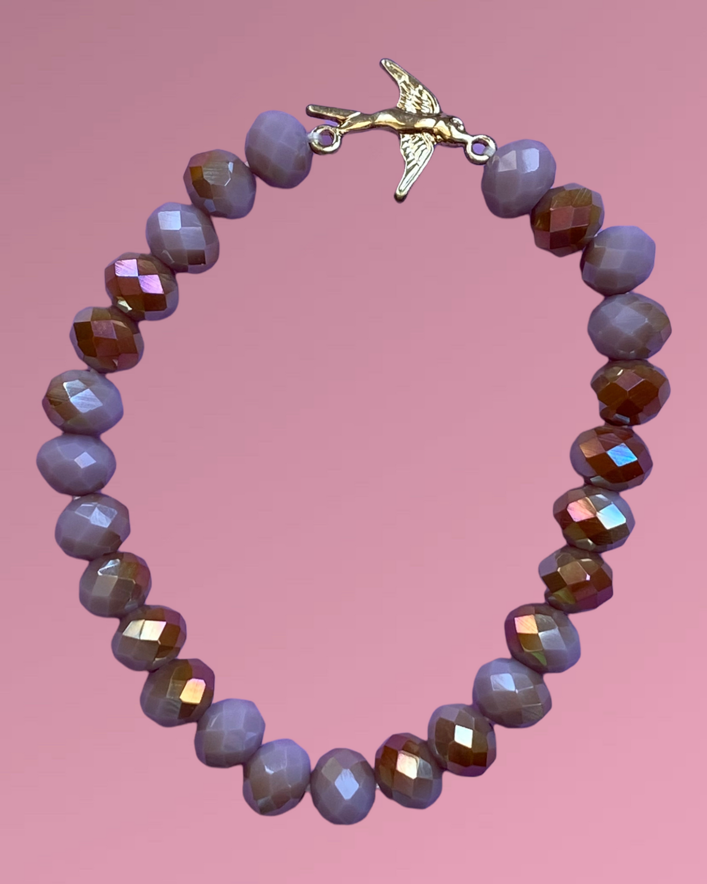 Gold Bird Crystal Glass Bracelet (Purple)