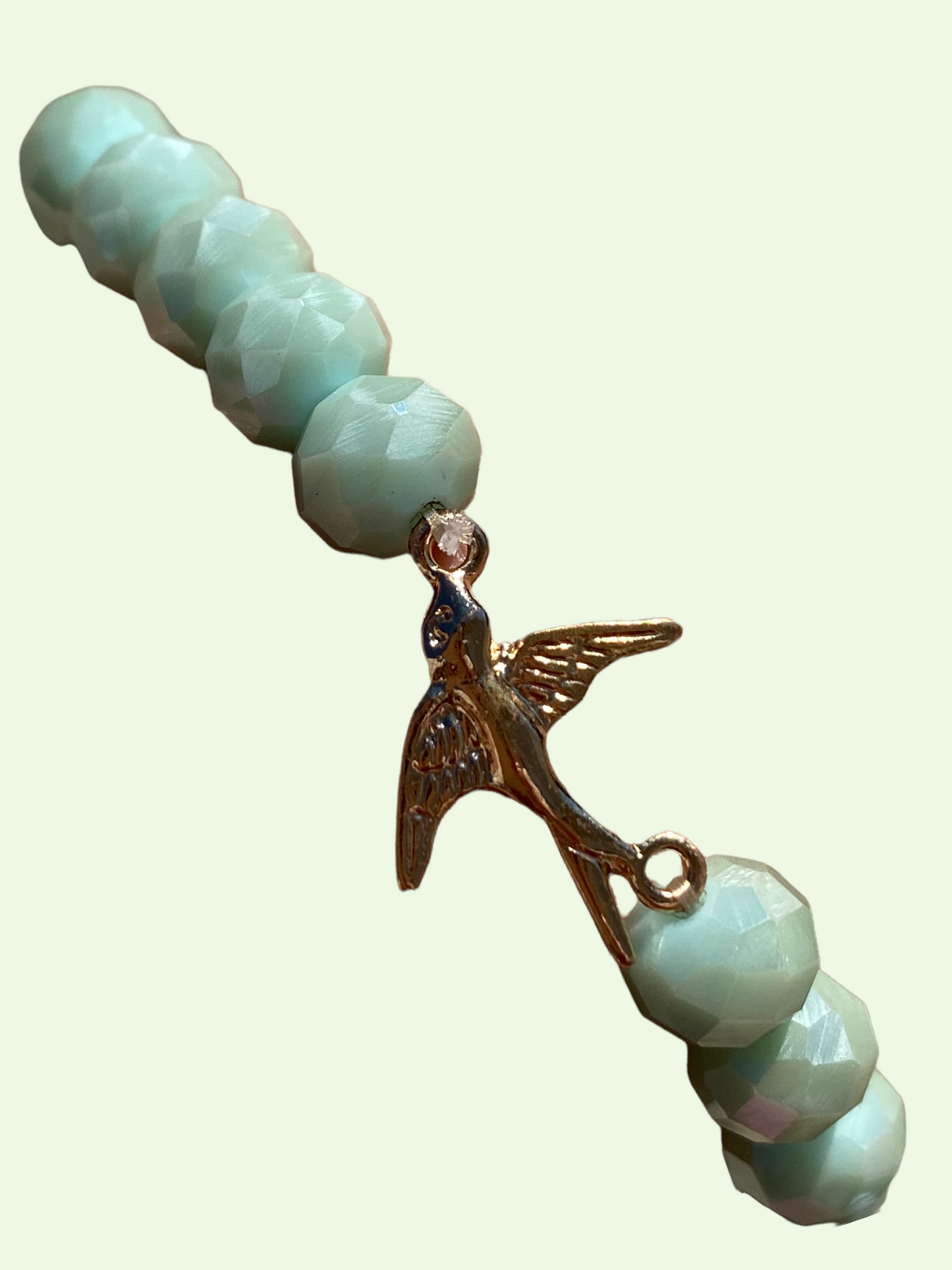 Gold Bird Crystal Glass Bracelet (Green)