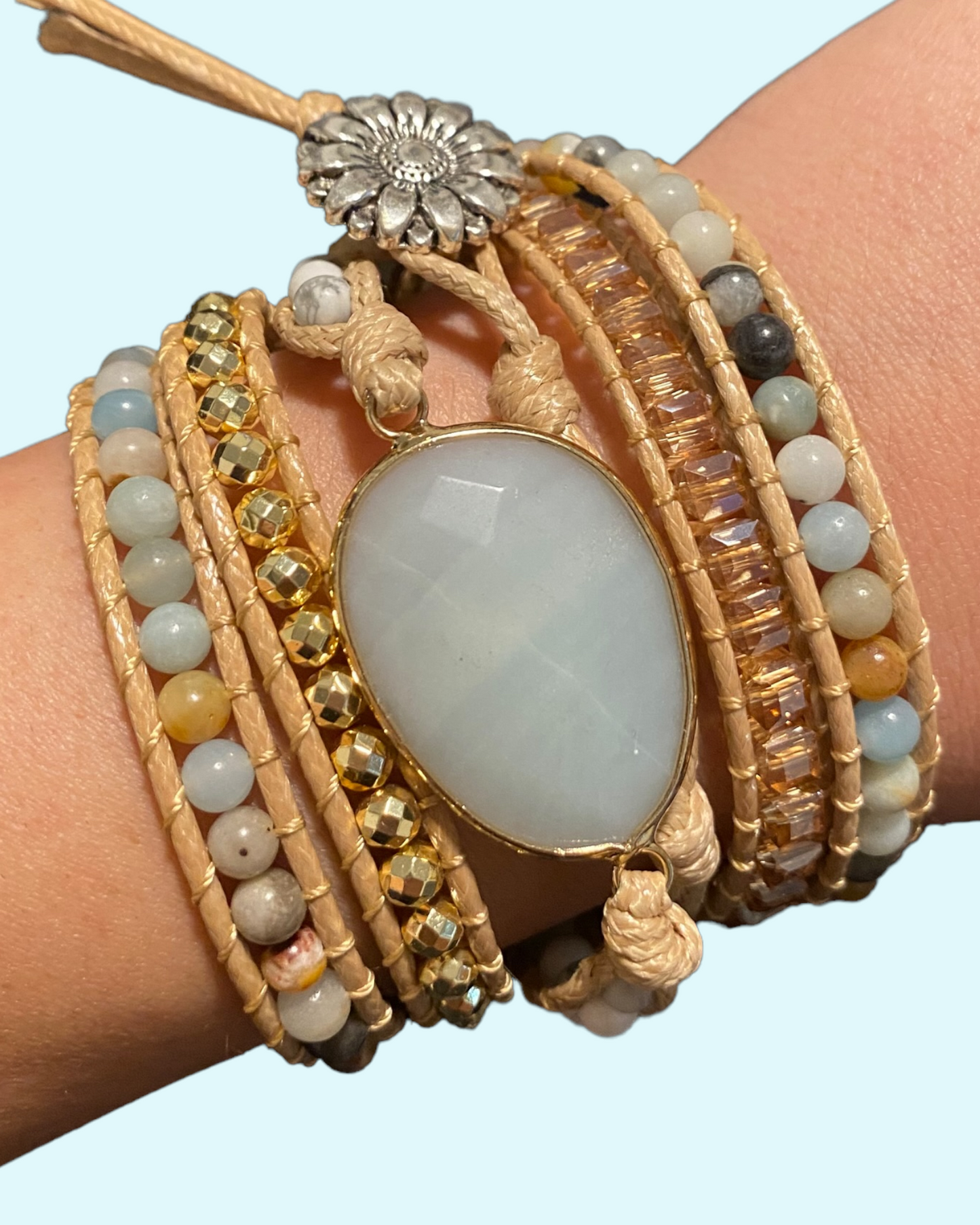 Woven Wrap Stone Bracelet (Sky Blue Stone)
