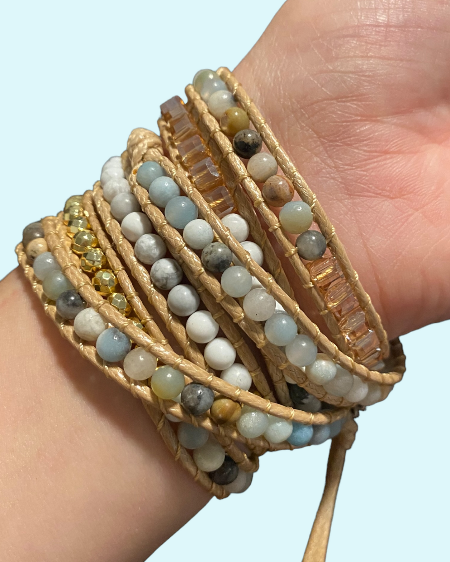 Woven Wrap Stone Bracelet (Sky Blue Stone)