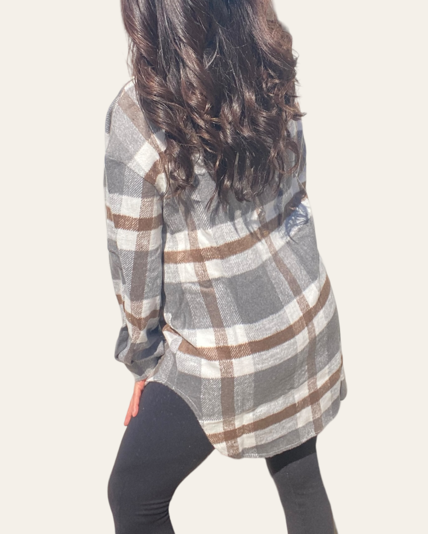 Plaid Button Front Oversized Top (Brown)