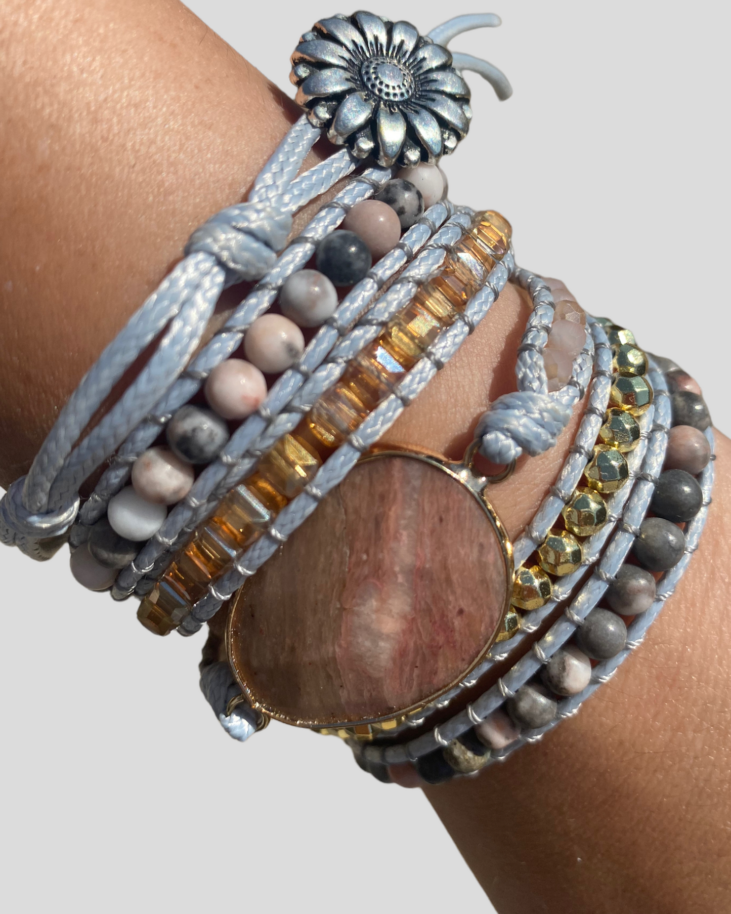 Woven Wrap Stone Bracelet (Pink Stone)