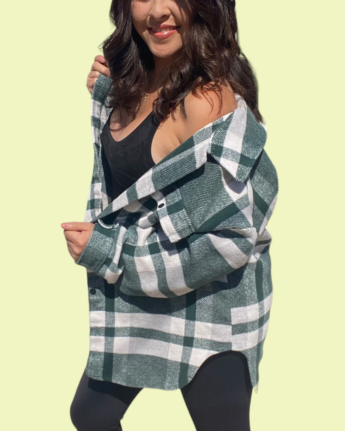 Plaid Button Front Oversized Top (Green)