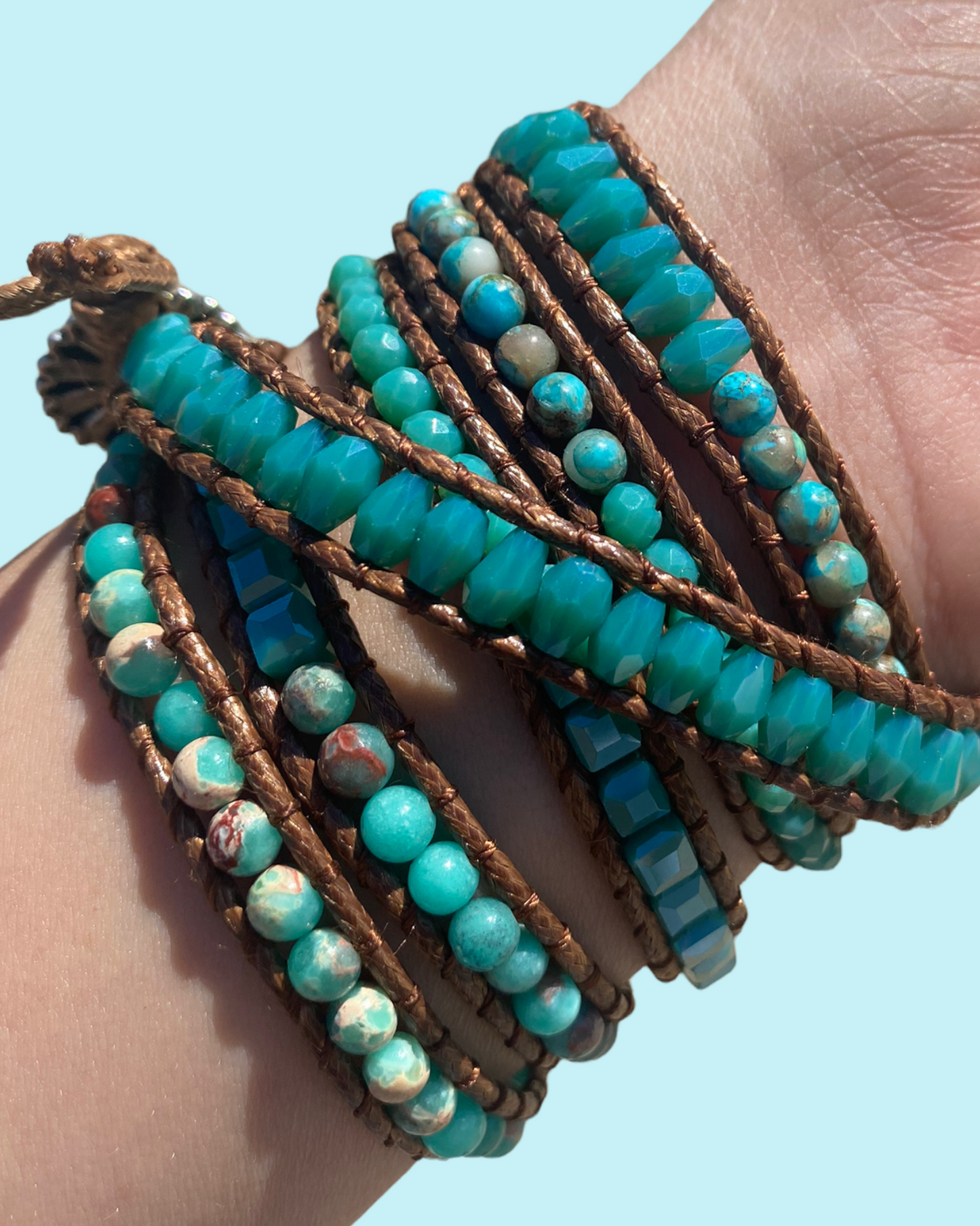 Woven Wrap Stone Bracelet (Tiffany Blue Stone)