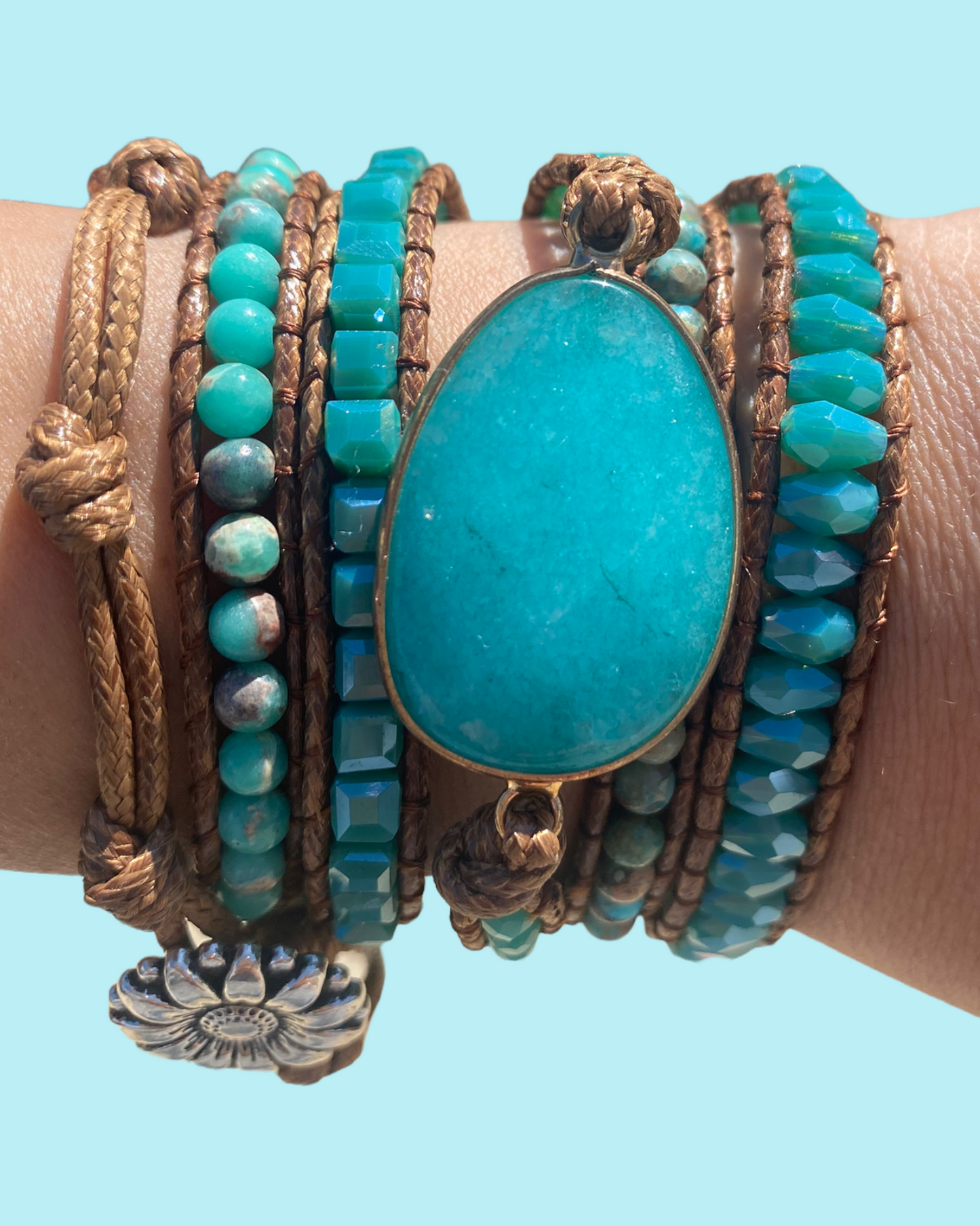 Woven Wrap Stone Bracelet (Tiffany Blue Stone)