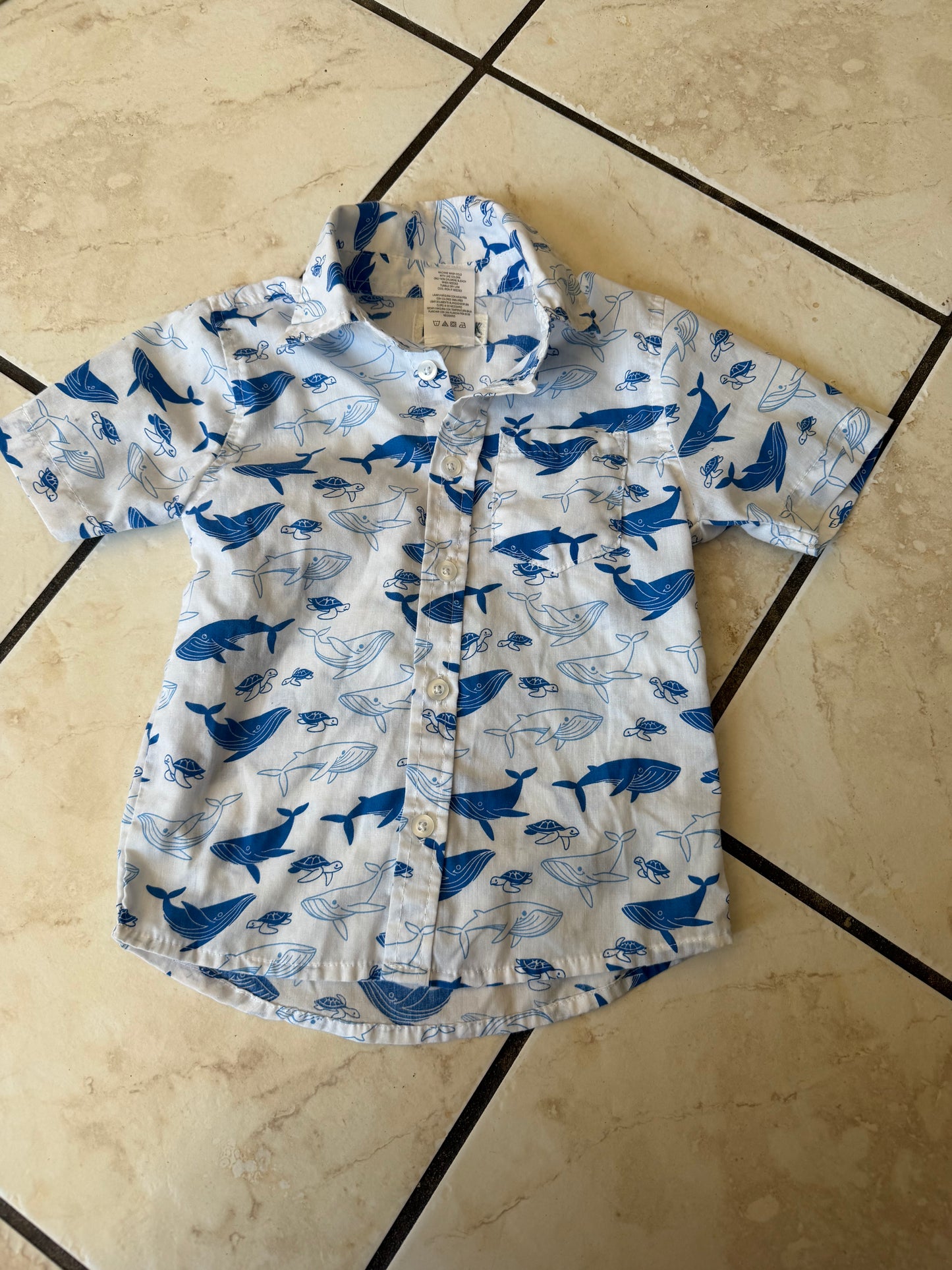 Little Boy - White & Blue Whale Shirt (Used)
