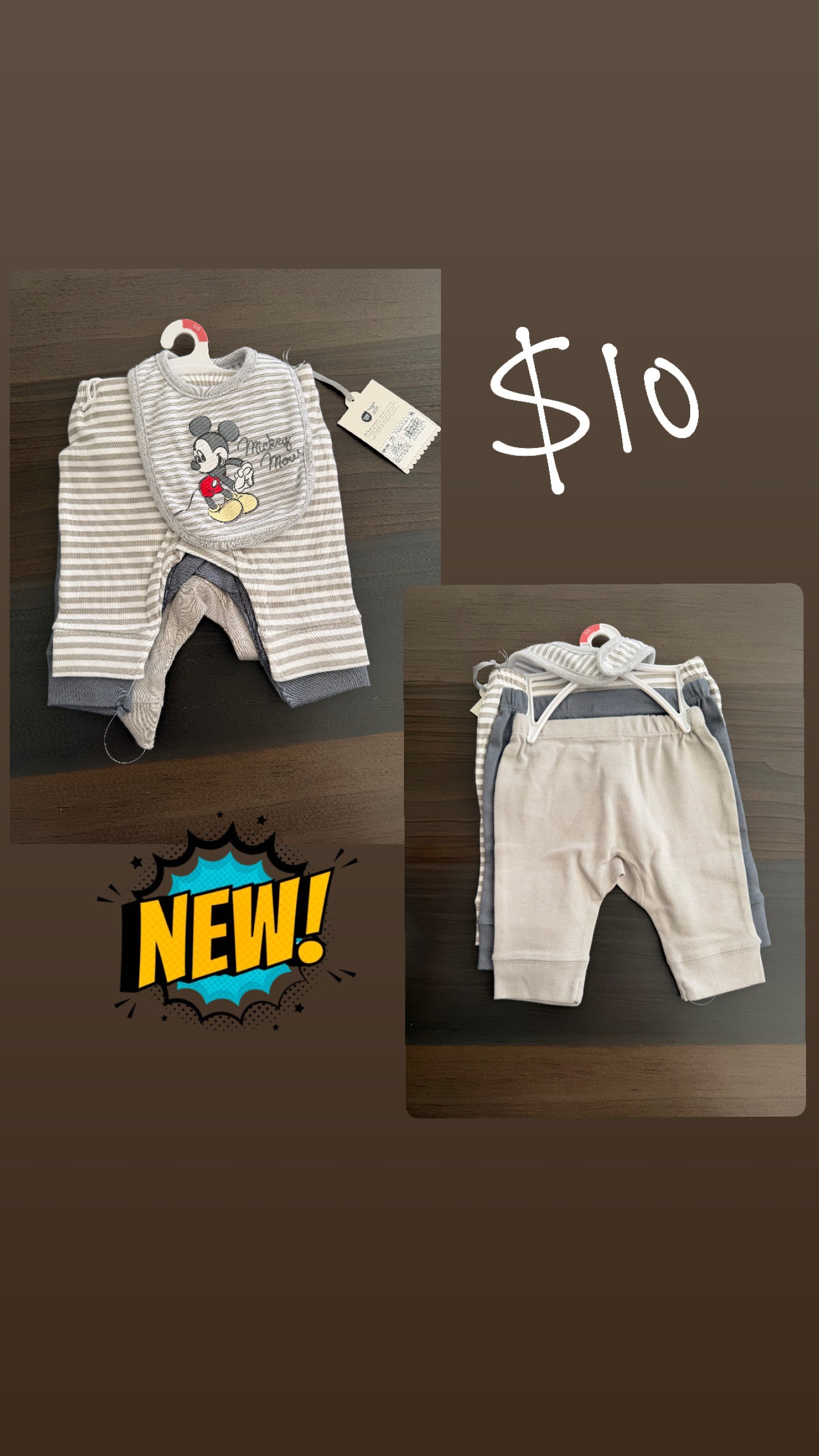 Baby Clothes Newborn - Pants & Bib Micky mouse (NEW)