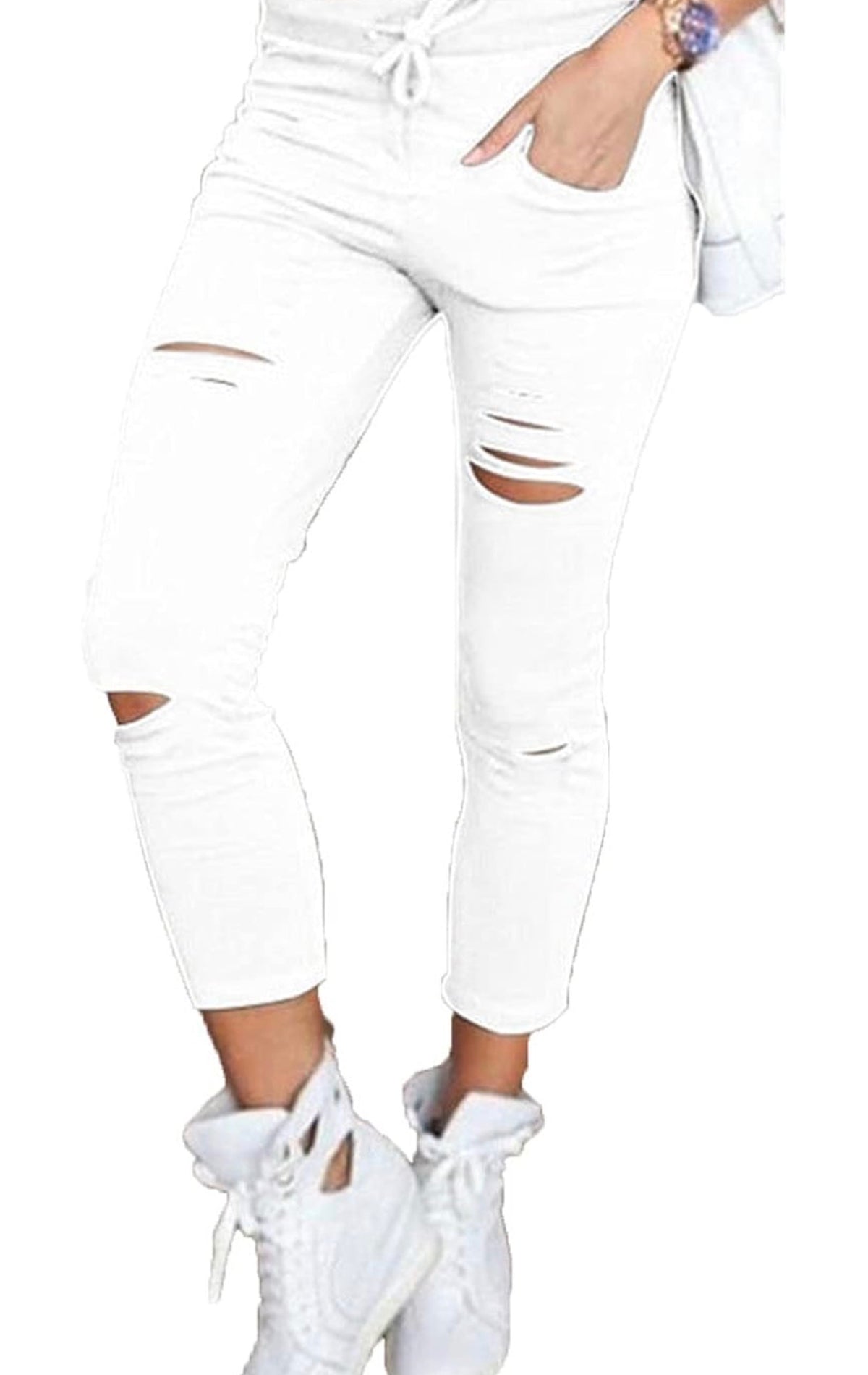 Ripped Styled Leggings (White)