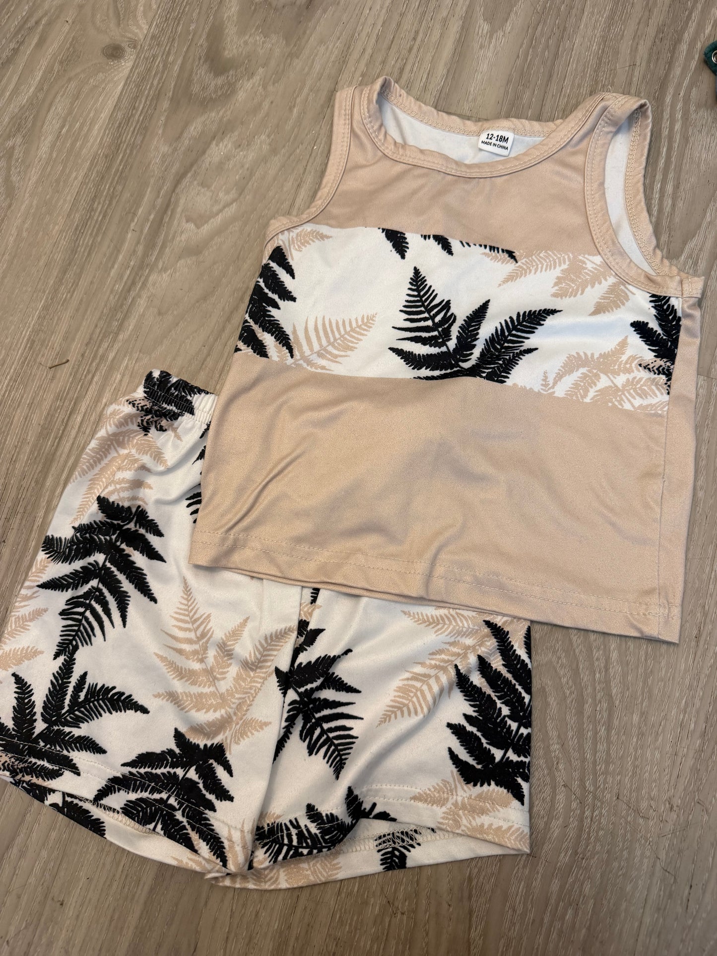 Baby Clothes - Tan & Black Leaves - Used
