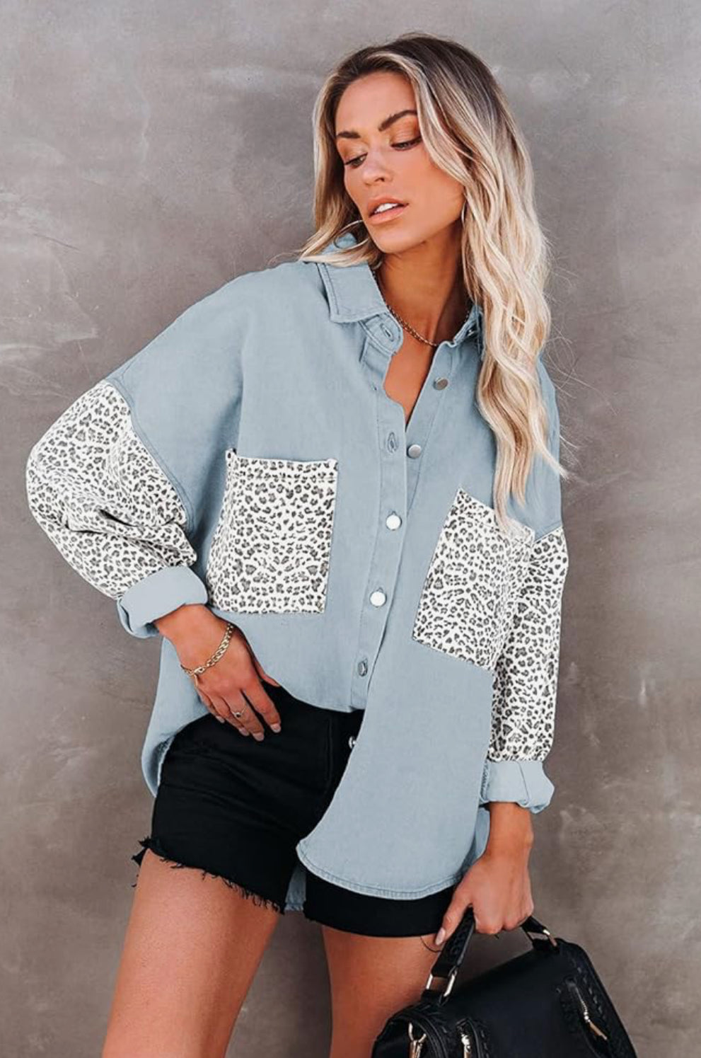 Denim Leopard Cardigan (Blue)