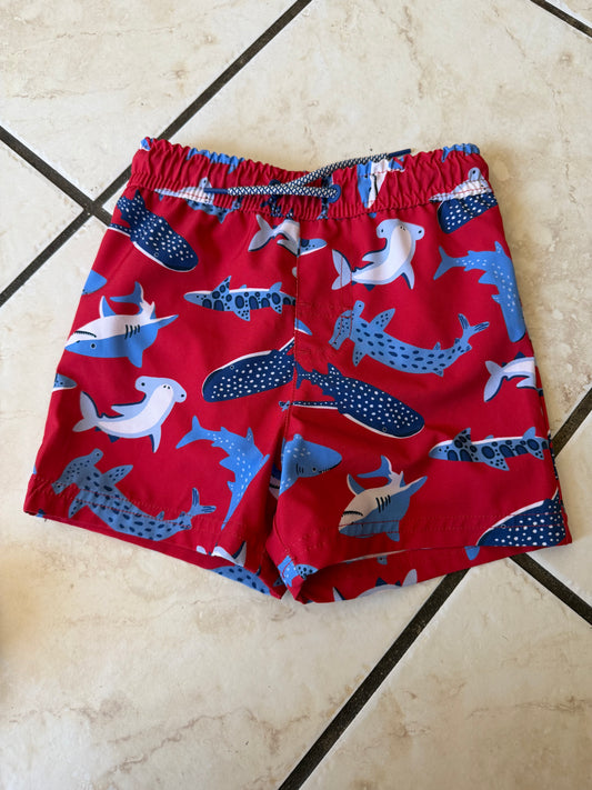 Little Boy - Red Shark Swim Shorts 2T (Used)