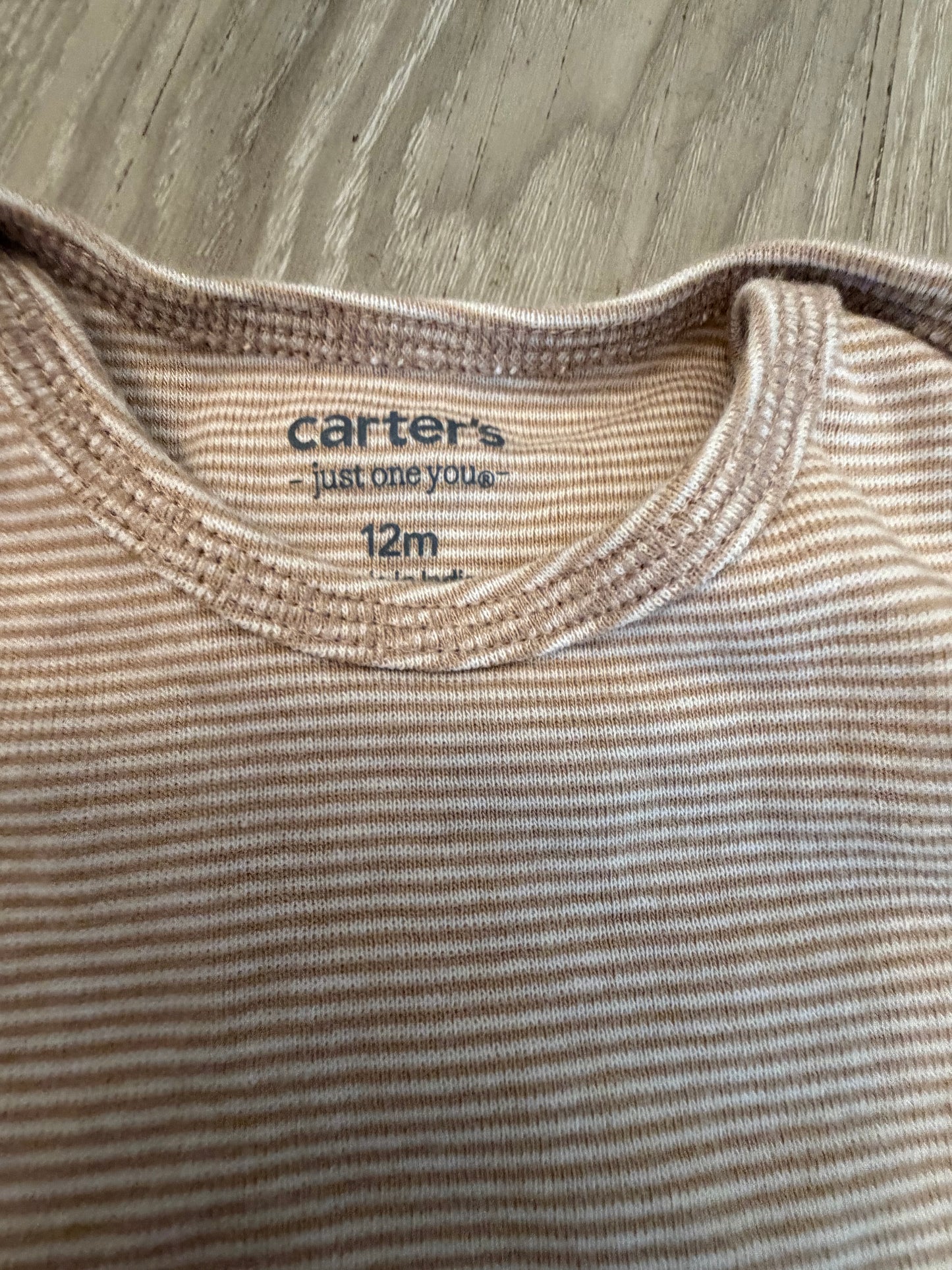 Baby Clothes  - Carters Tan Stripped Onsie 12 Months (Used)