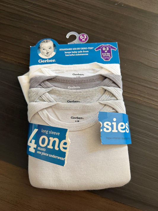 Baby Clothes 0-3 months "Long Sleeve bodysuits" (4pk) (NEW)