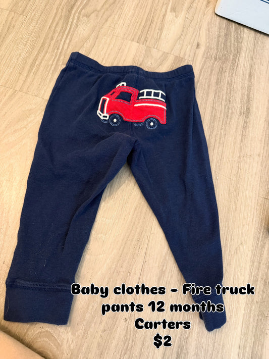 Baby Clothes - Fire Truck Pants 12 Months (Used)