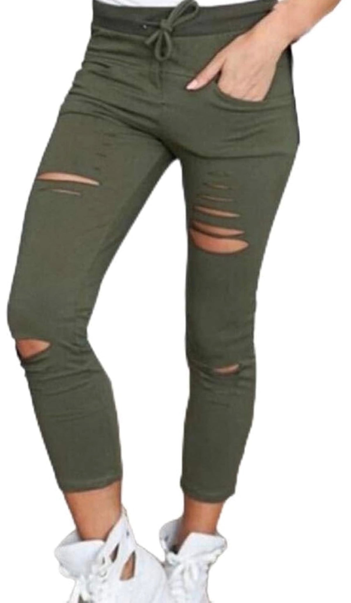 Ripped Styled Leggings (Olive Green)
