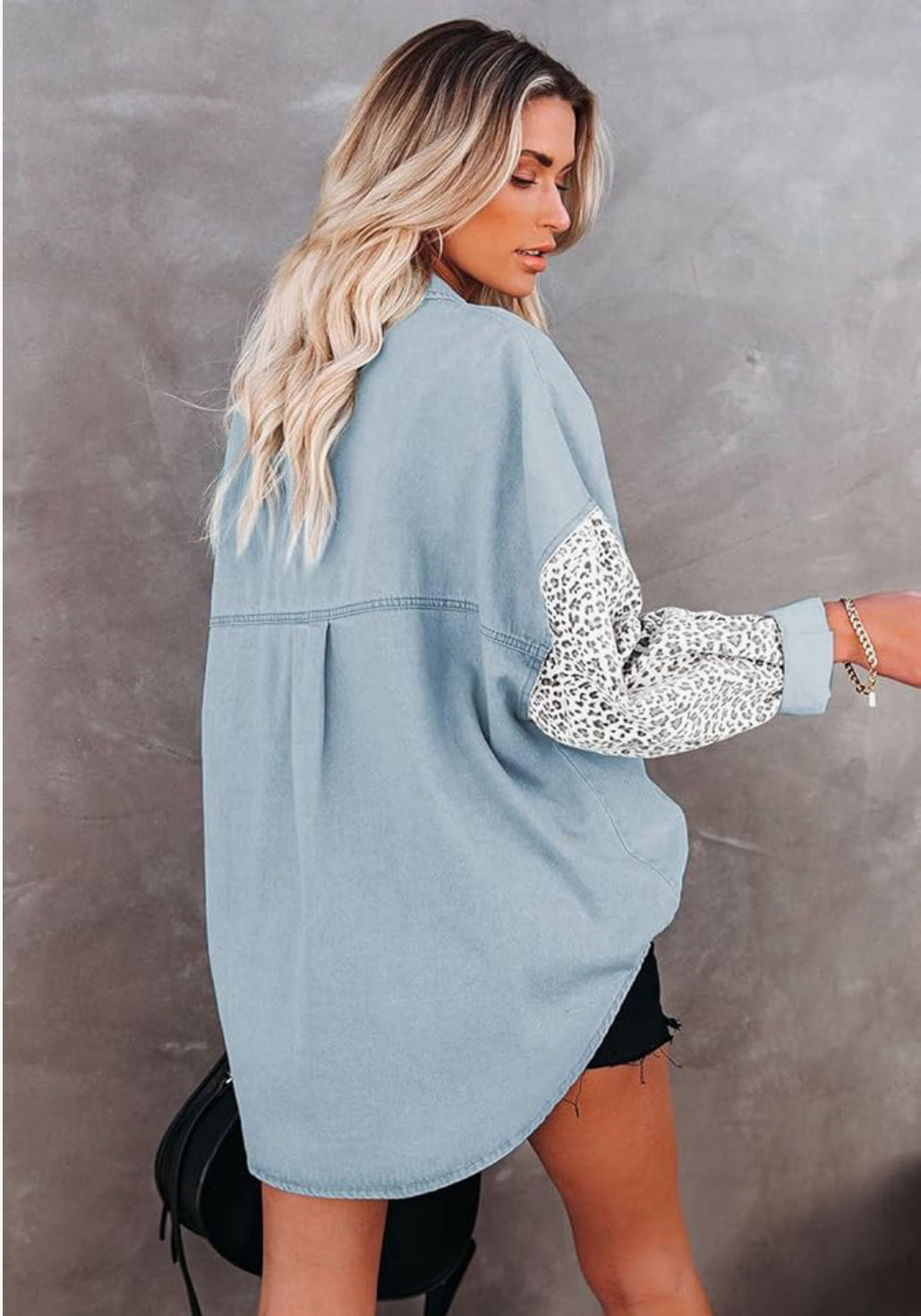 Denim Leopard Cardigan (Blue)