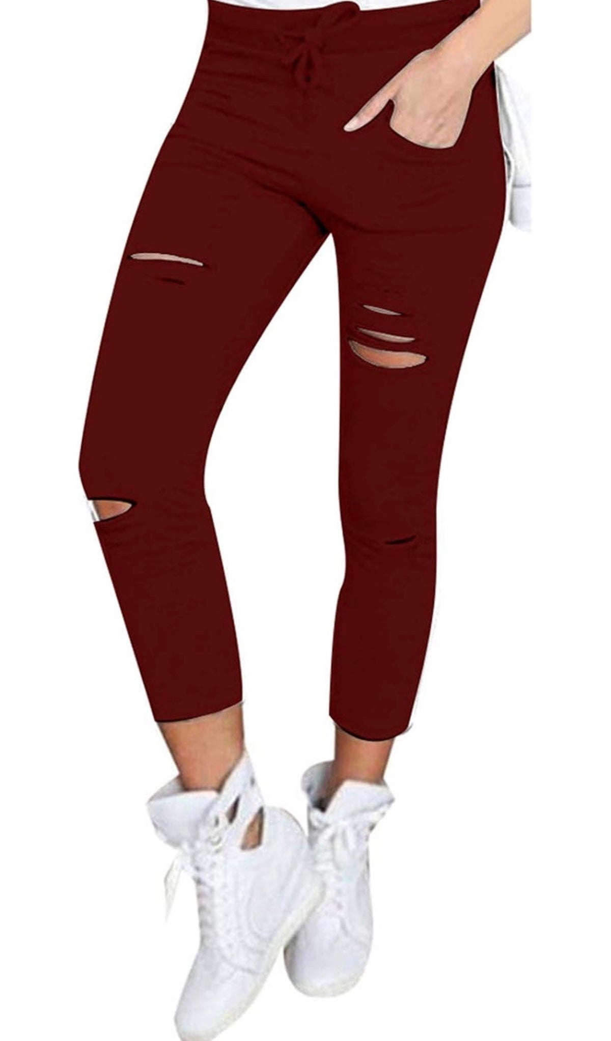 Ripped Styled Leggings (Burgundy)