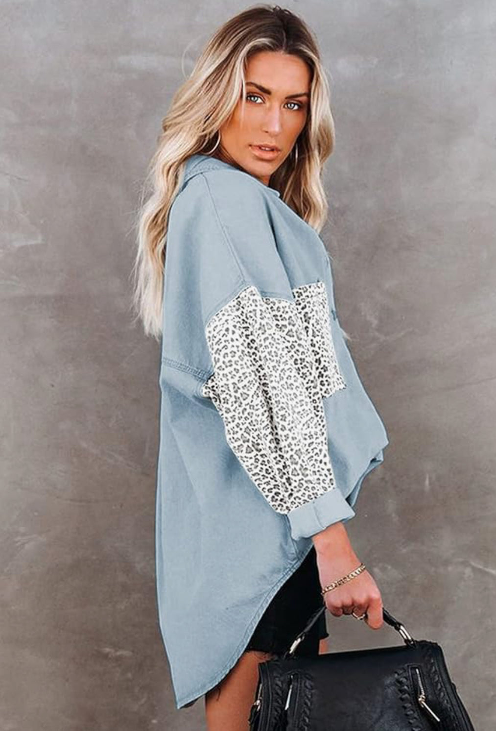 Denim Leopard Cardigan (Blue)