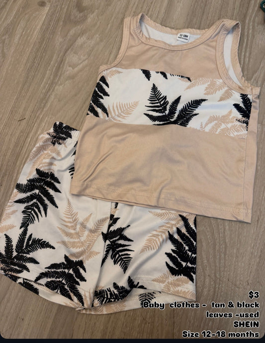 Baby Clothes - Tan & Black Leaves - Used