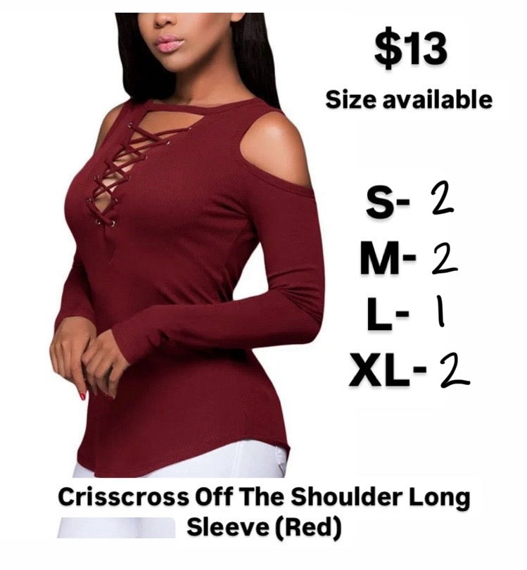Crisscross Off The Shoulder Long Sleeve (red)