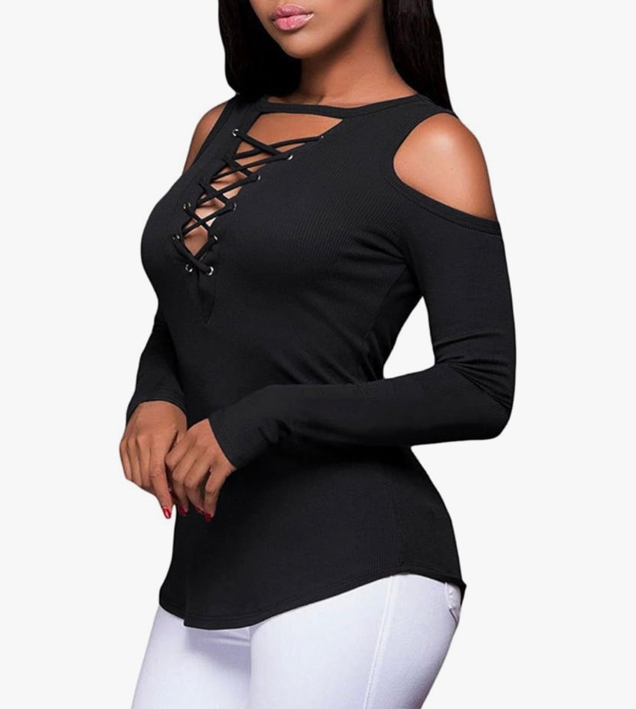 Crisscross Off The Shoulder Long Sleeve (Black)