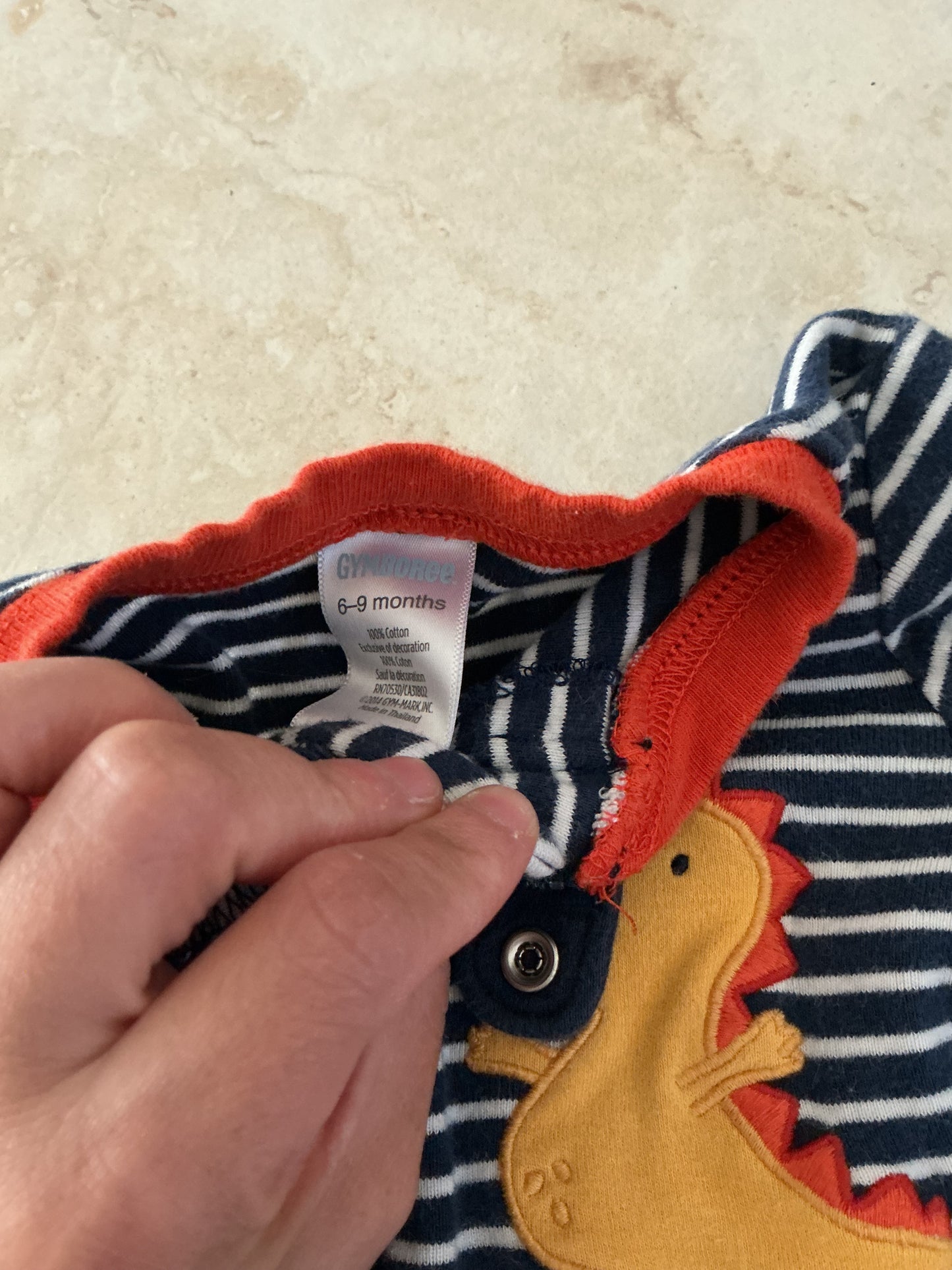 Baby Clothes - Stripped Dino Onsie 6-9 Months (Used)