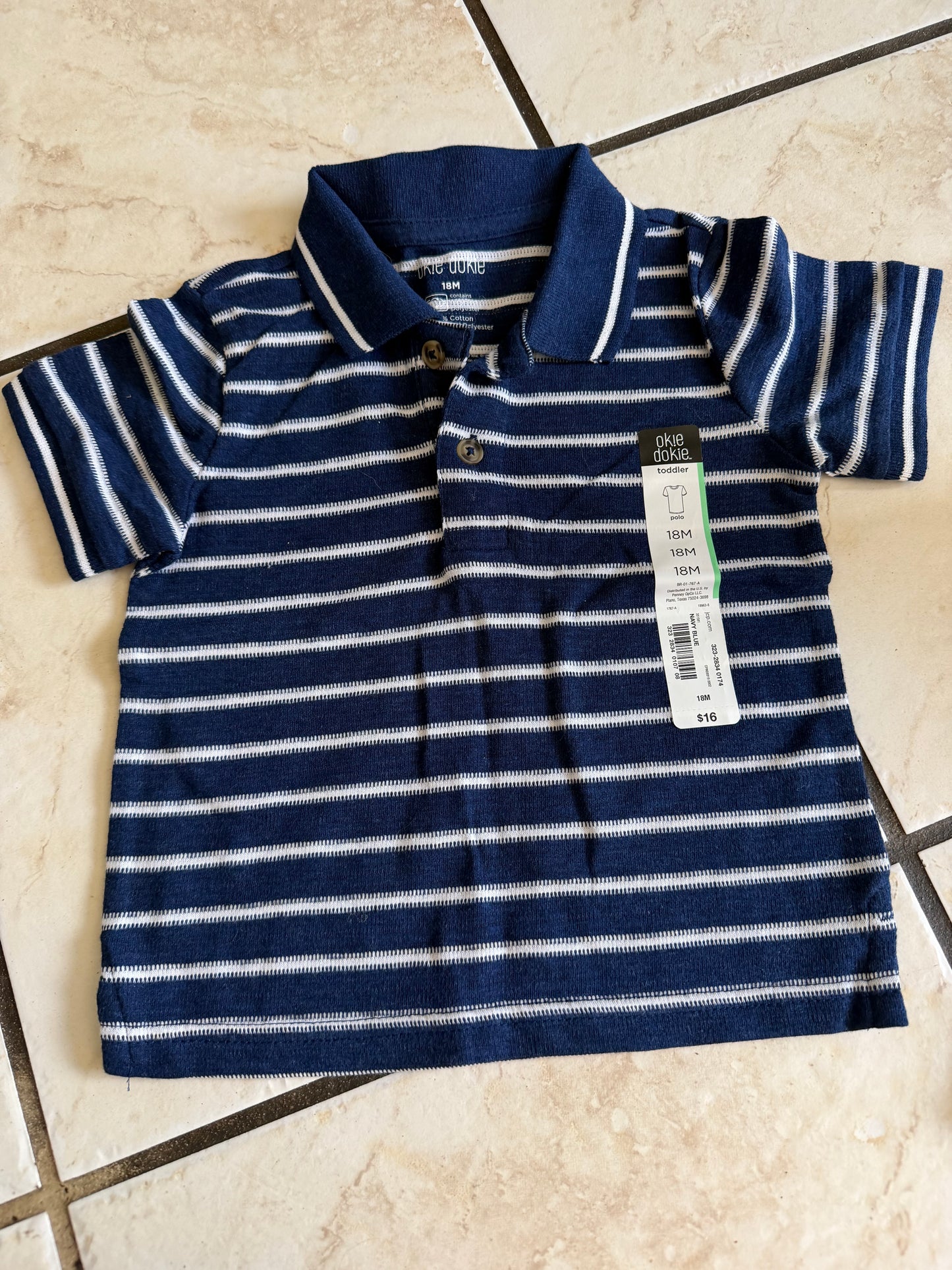 Baby Clothes - Stripped Blue & White Shirt 18 months (NEW)