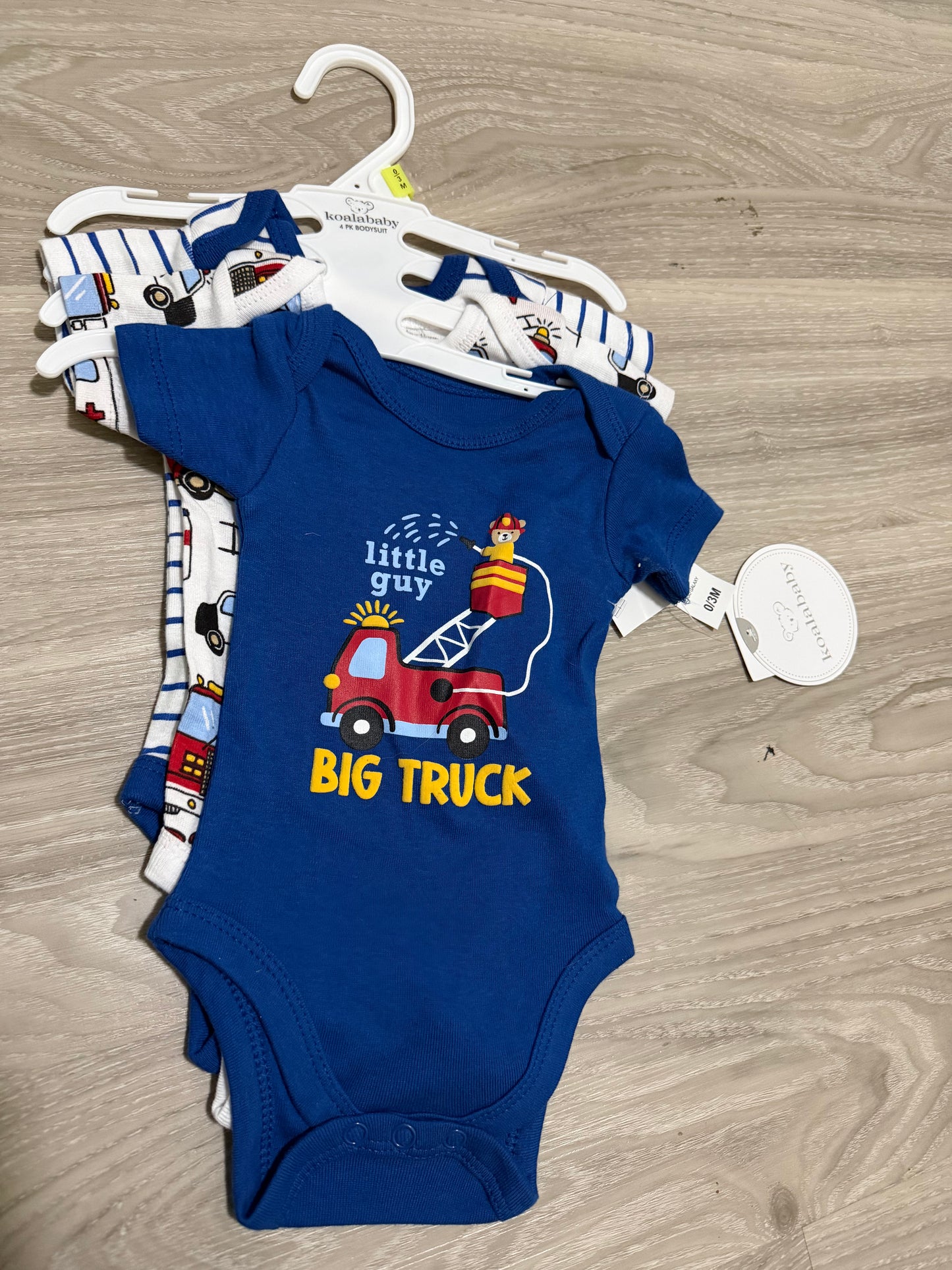 Baby Clothes - Blue Big Truck Onesies 0-3 months 3pk (NEW)