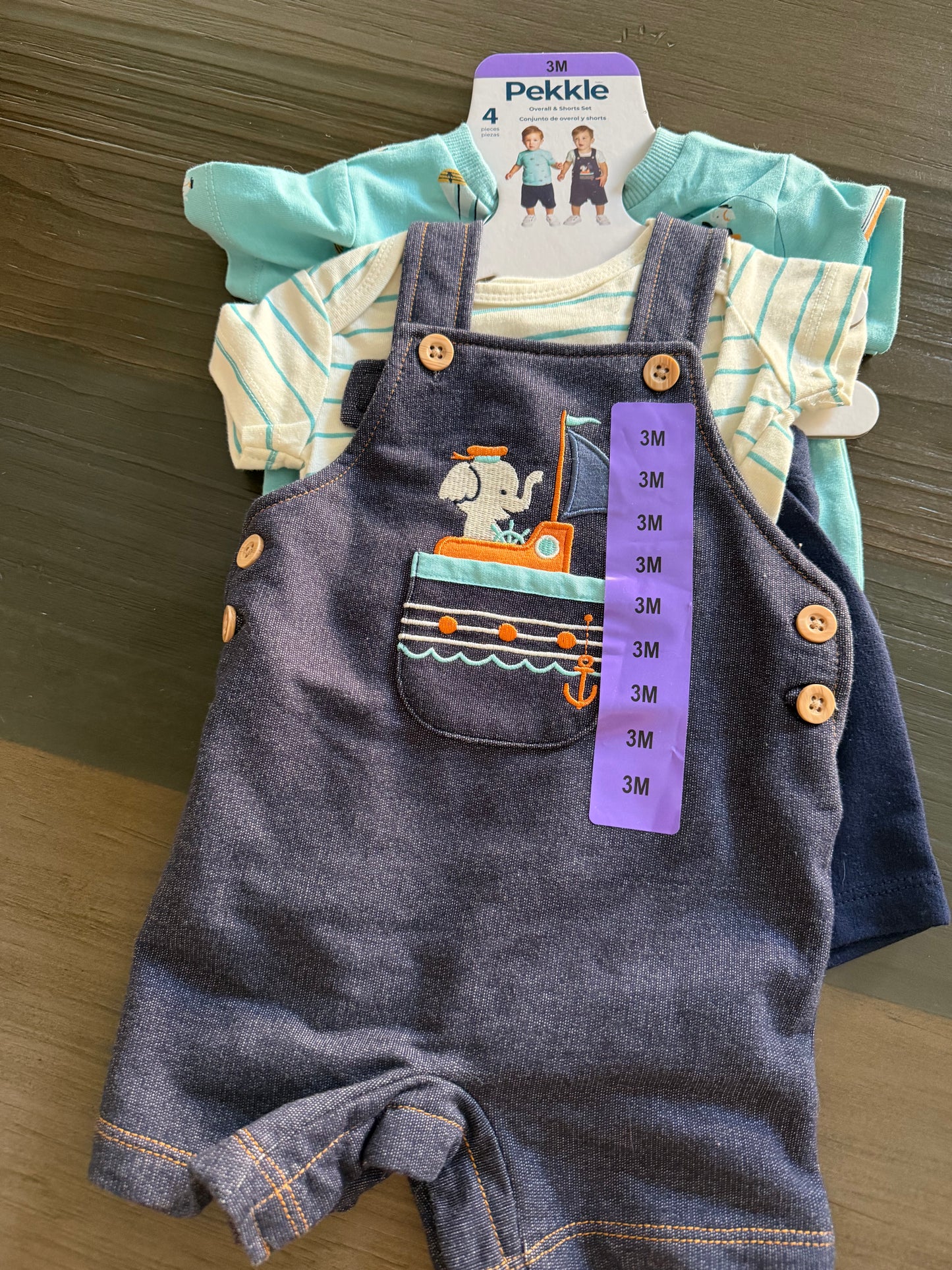 Baby Clothes 3months "Elephant Overalls" (4pk) (NEW)