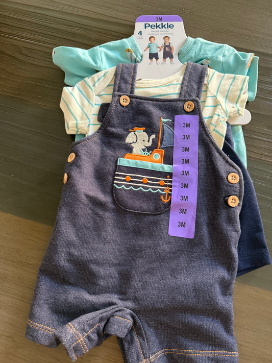 Baby Clothes 3months "Elephant Overalls" (4pk) (NEW)