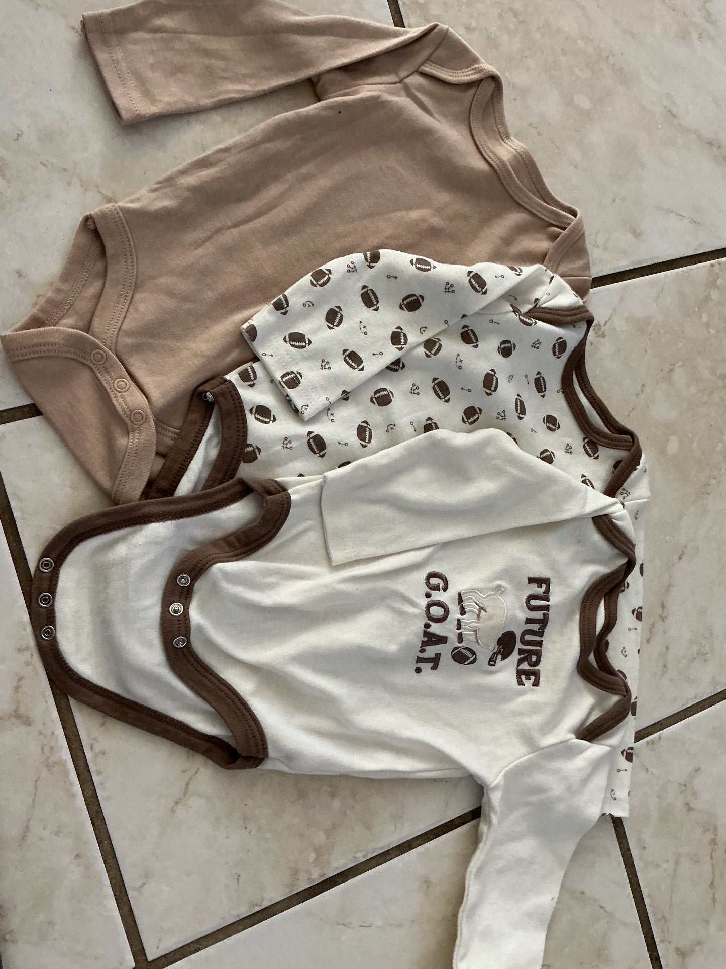 Baby Clothes - Football Onsie 6-9 Months 3pk (Used)