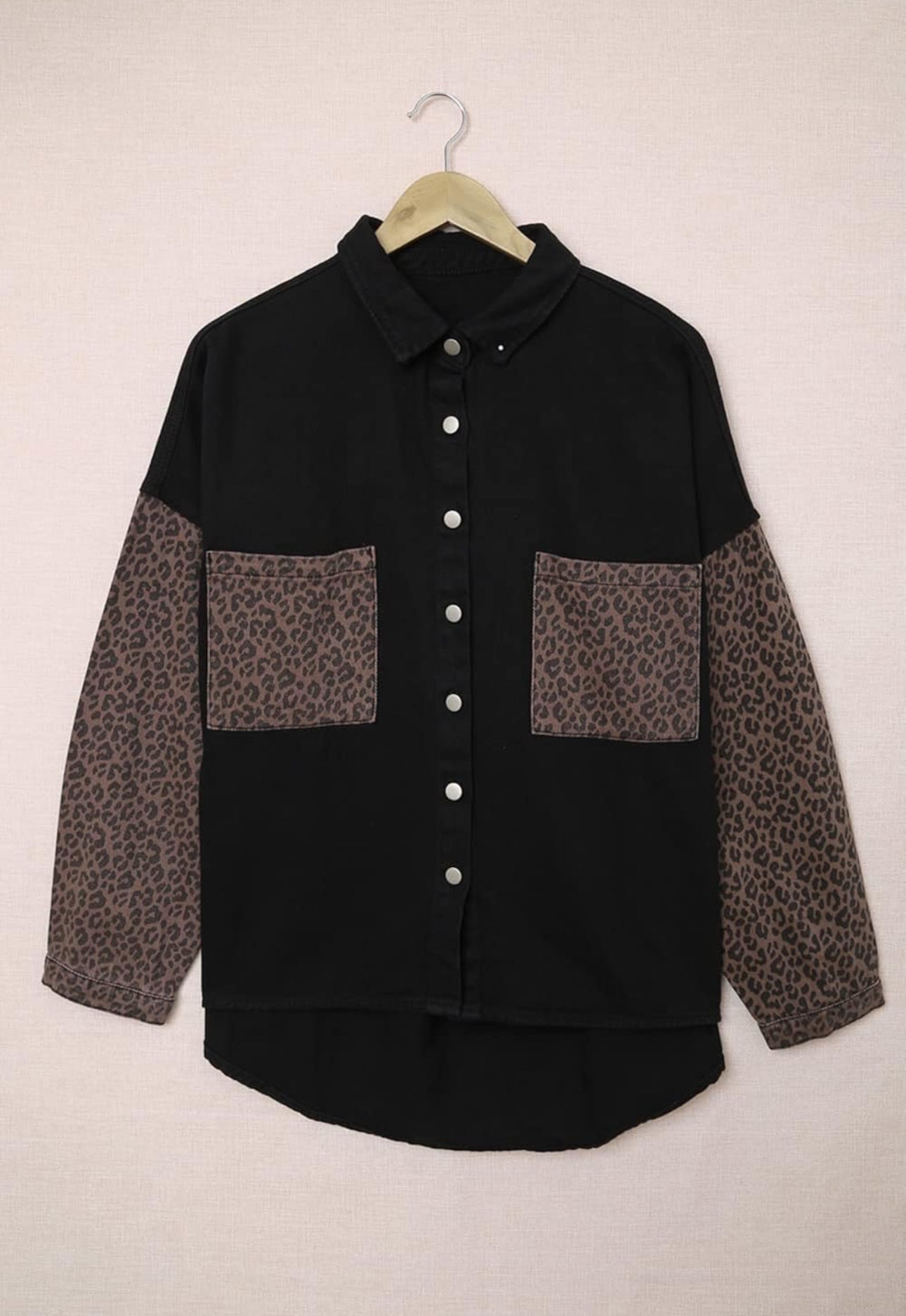 Denim Leopard Cardigan (Black)