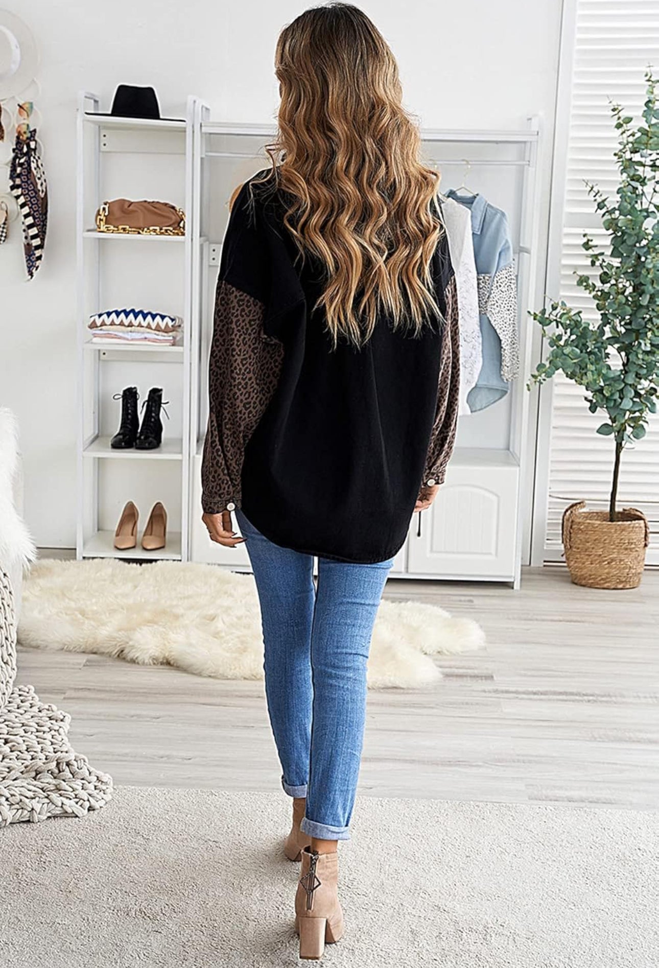 Denim Leopard Cardigan (Black)