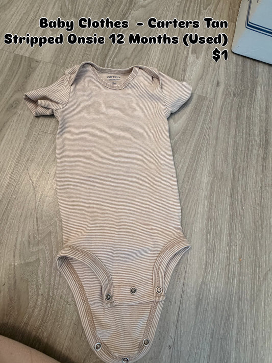 Baby Clothes  - Carters Tan Stripped Onsie 12 Months (Used)