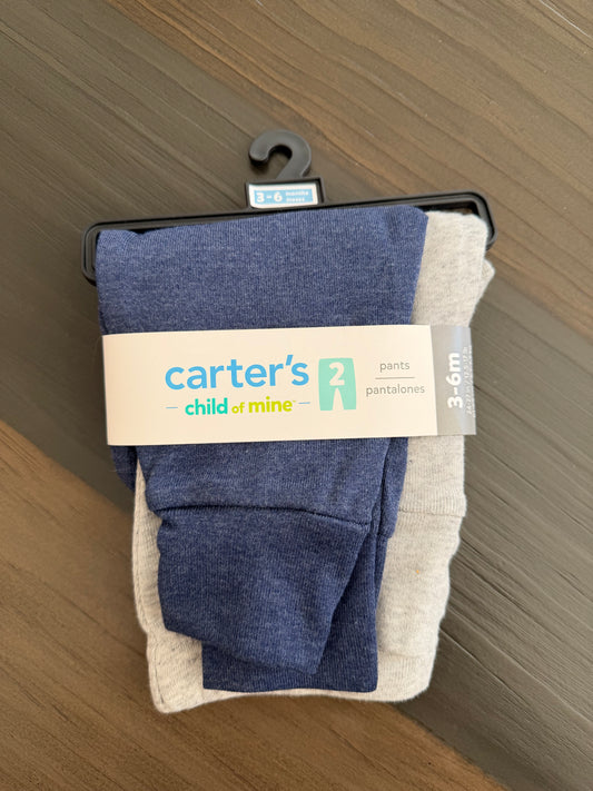 Baby Clothes - 2pk Blue & Grey Pants 3-6month (NEW)