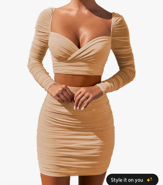 Sexy Girl Mini Skirt Set (Beige)