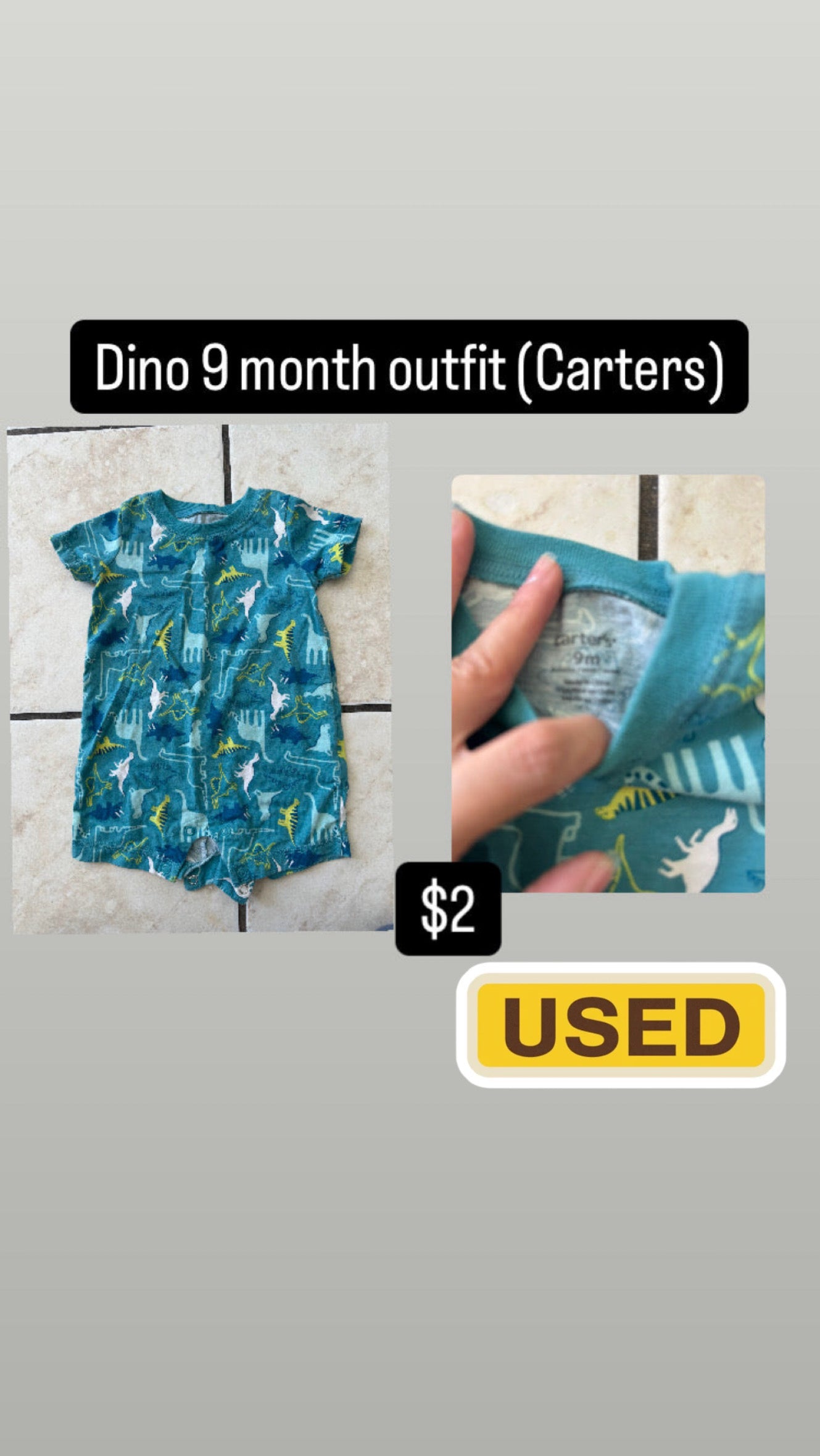 Baby Clothes - Dino 9m outfit (Carters) (Used)