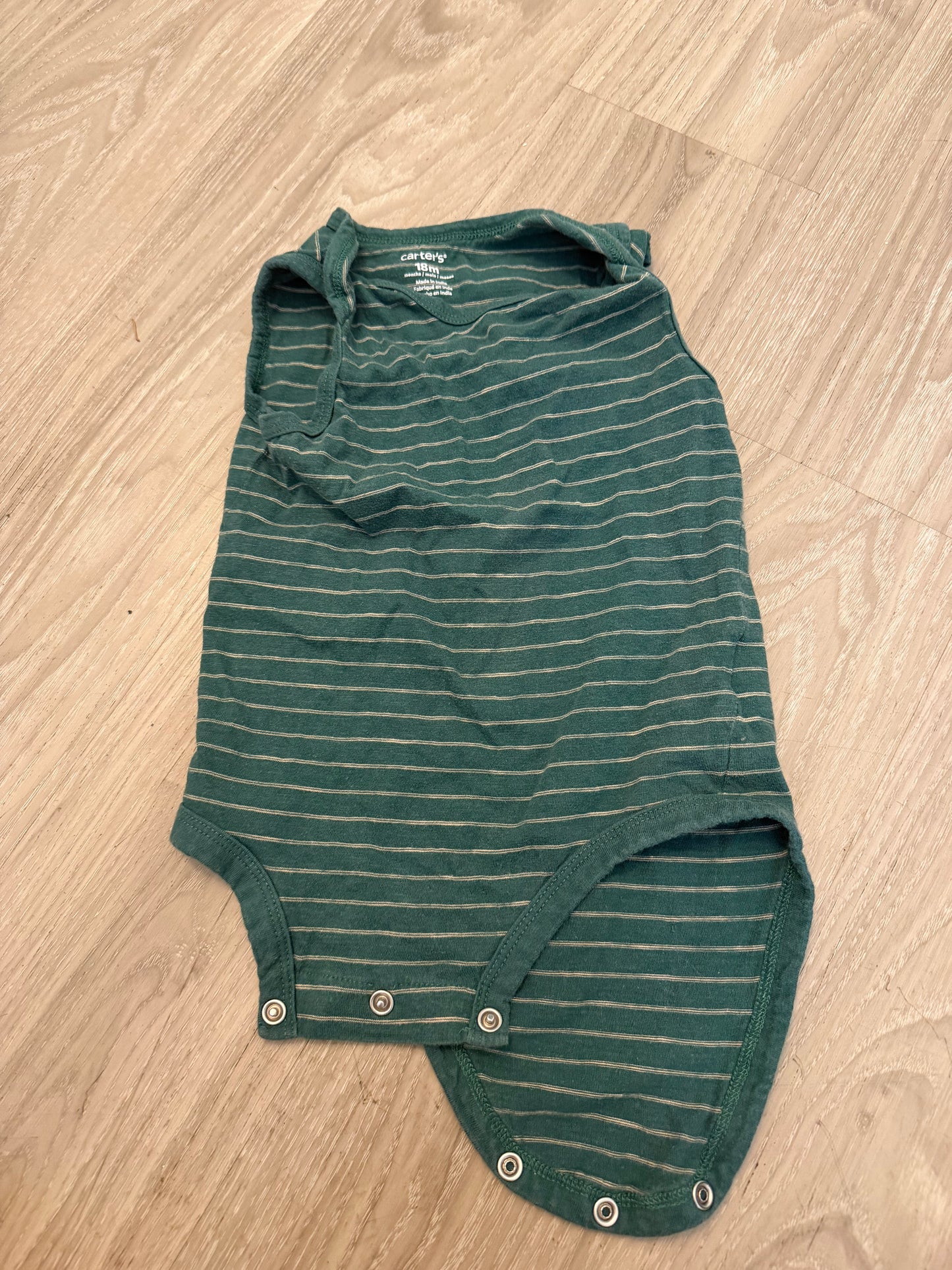 Baby Clothes - Green Stripped Onsie 18Months (Used)