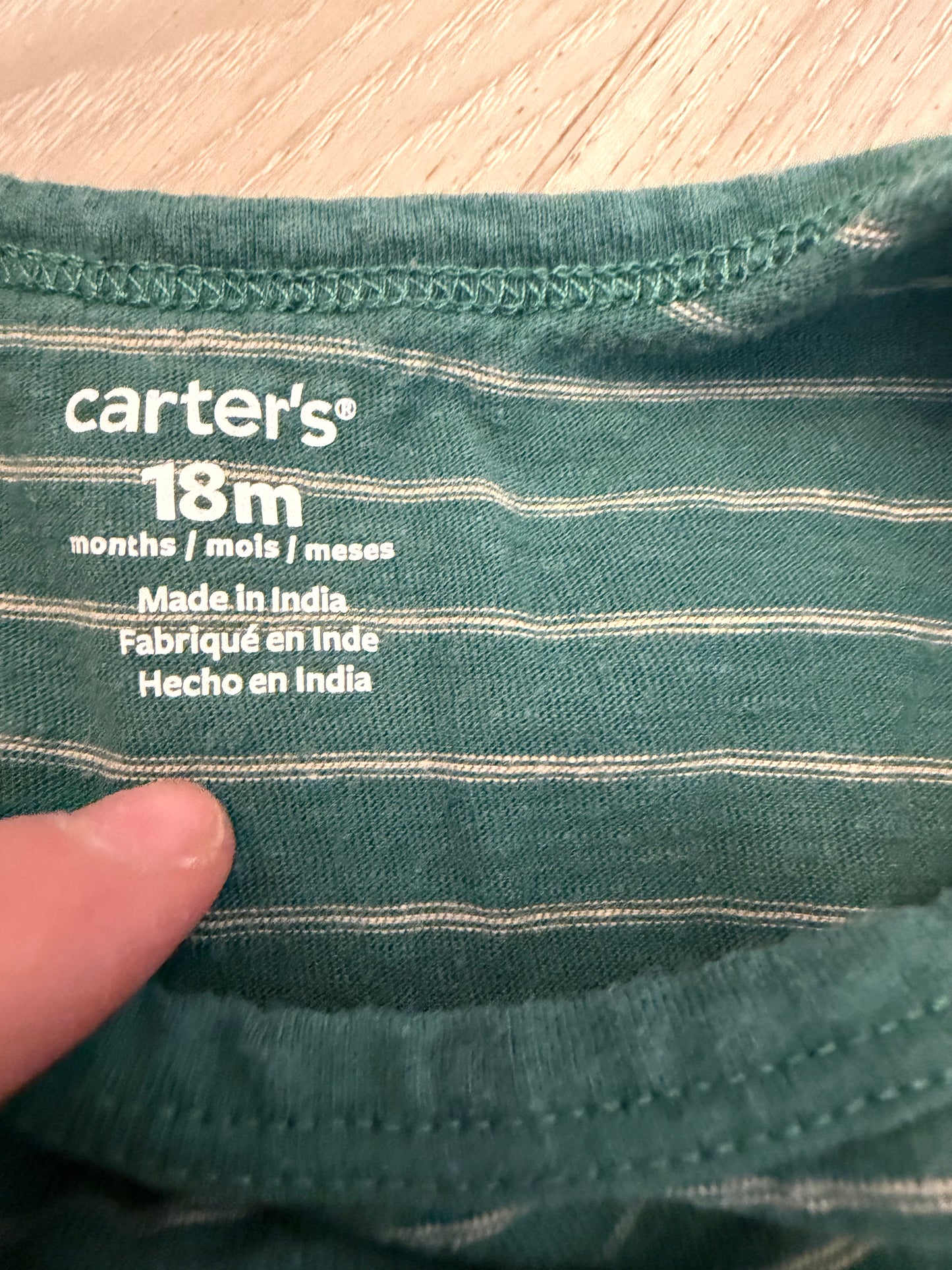 Baby Clothes - Green Stripped Onsie 18Months (Used)