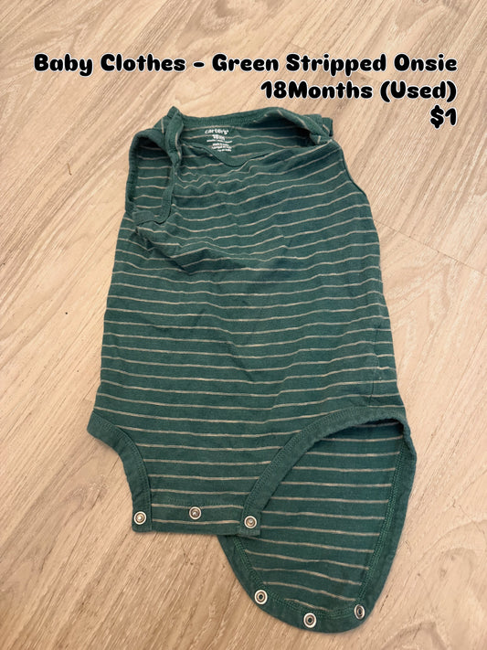 Baby Clothes - Green Stripped Onsie 18Months (Used)