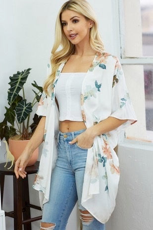 Off White Floral Kimono